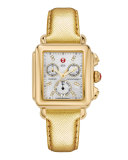 18mm Metallic Saffiano Leather Strap, Gold