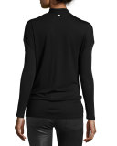 Jazlynn Long-Sleeve Ruched Surplice Top, Black