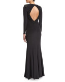 Starla Embellished-Shoulder Gown, Black