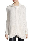 Hooded Oversize Button-Front Cardigan Sweater, Cream