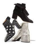 Metallic Leather Chunky-Heel Bootie, Platinum