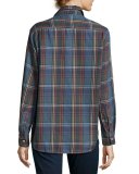 Eileen Plaid Button-Front Shirt, Blue/Orange