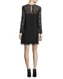 Lavana Long-Sleeve Lace Shift Dress, Black