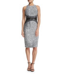 Sleeveless Embellished Cocktail Dress, Silver/Pewter/Black