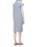 Linen-Blend Cap-Sleeve Calf-Length Dress, Plus Size