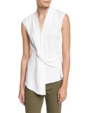 Dixon Sleeveless Draped Ponte Top, White