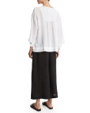 Long-Sleeve Pleated-Edge Artisan Top, White
