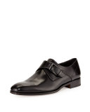 Modugno Calfskin Single Monk-Strap Loafer, Black