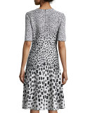 Multi-Spot Jacquard Flared Dress, Bianco/Caviar
