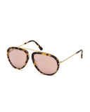 Stacey Aviator Sunglasses, Havana/Rose Gold