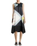 Cyra Sleeveless Printed Satin Swing Dress, Multicolor