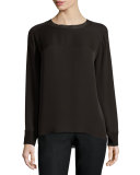 Rib-Trim Silk Sweatshirt