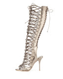 Clementine Strappy To-the-Knee Gladiator Sandal Boot, Gunmetal