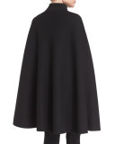 Stand-Collar Belted Cape, Black