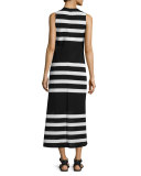 Kerrick Striped Sleeveless Maxi Dress, Black/White