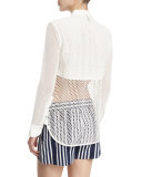 Luna Long-Sleeve Mesh Top, White