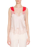 Satin Lace Cami w/Contrast Straps, Skin/Red