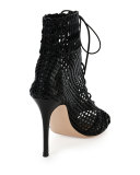 Open-Toe Napa Leather Macrame Bootie, Black