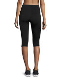 Paneled Mid-Rise Capri Leggings, Black