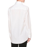 Long-Sleeve Button-Front Blouse, White