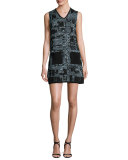 Sleeveless V-Neck Boucle Shift Dress, Ice