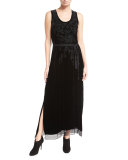 Talvia Sleeveless Floral-Embroidered Velvet Maxi Dress