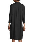 3/4-Sleeve Linen-Blend High-Low Dress