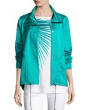 Satin Drawstring-Hem Funnel-Neck Jacket, Laguna