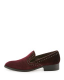 Galia Grommet-Trim Velvet Loafer, Chianti