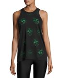 Skull Burnout Racerback Tank Top, Black/Green
