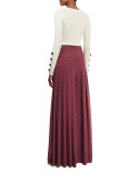High-Rise Chiffon Polka-Dot Trousers, Burgundy