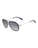 Trimmed Gradient Aviator Sunglasses, Blue