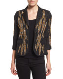 Embellished-Leaves Cashmere Blazer, Black
