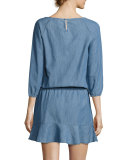 Arryn B 3/4-Sleeve Chambray Dress, Blue