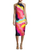 Vina 2 Sleeveless Abstract Satin Midi Dress, Multicolor