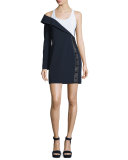 Scoop-Neck Asymmetric Sheath Dress, Navy/White