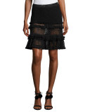 Ruffle Crochet Tiered Mini Skirt, Black
