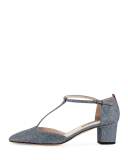 Pet Glitter T-Strap Mid-Heel Pump, Gray