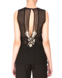 Sleeveless Embellished Lace Tunic, Black