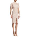 Ardella Short-Sleeve Lace Sheath Dress, Blush