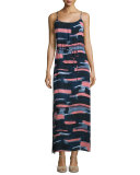 Sleeveless Printed Maxi Dress, Navy