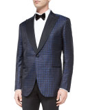 Exaggerated Houndstooth Dinner Jacket, Navy/Black