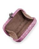 Rectangular Quilted Snake Minaudiere, Peony Pink