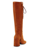 Suede Lace-Up Block-Heel Boot, Palissandro