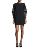 Sheer-Sleeve T-Shirt Dress, Black