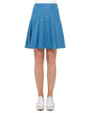 Swirl Jacquard Pleated Skirt, Light Blue