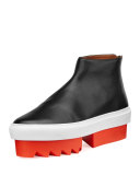Leather High-Top Platform Skate Sneaker, Black/Orange