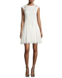 Lace and Nailhead Detailed Cap-Sleeve Dress
