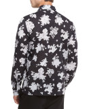 Floral-Print Sport Shirt, Greyscale