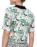 Printed Stretch-Silk Crop Top